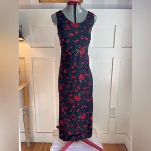 Vintage Floral Sleeveless Black and Red Dress Size 8